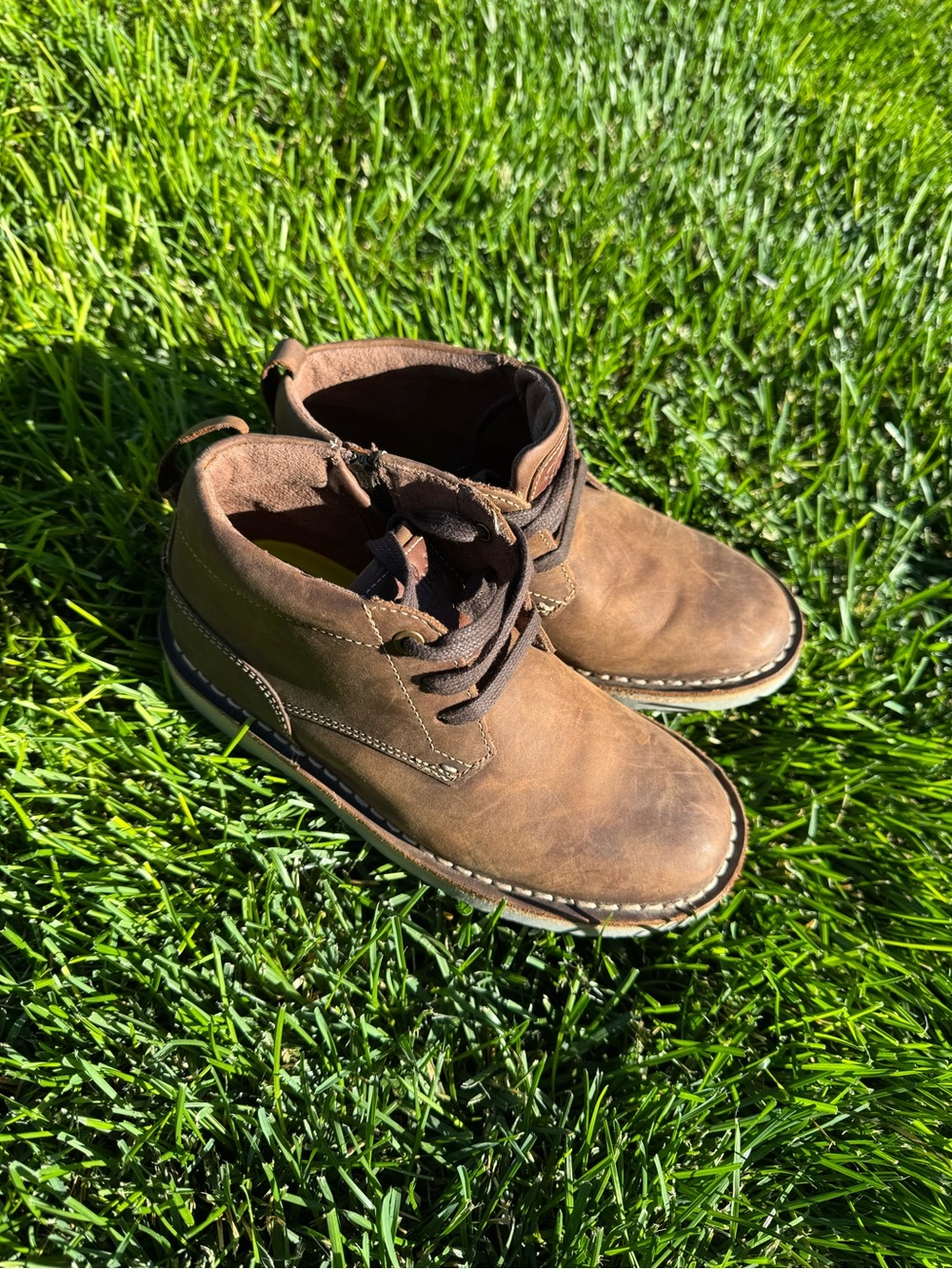 Florsheim Kids Brown Leather Chukka Boots Size 1M Side Zip